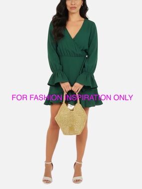 NWT Selfie Leslie Ruffle Wrap Mini Dress Womens Small Emerald Green Bell Sleeve